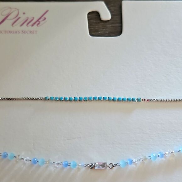 PINK By Victorias Secret Silver Layered Choker Necklace Set Of Two NEW - Picture 3 of 6